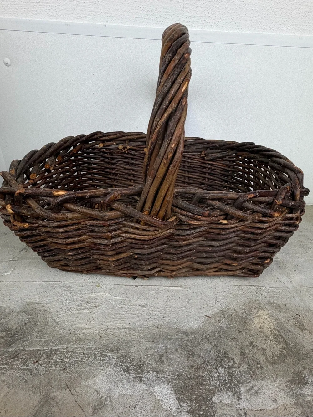 Rustic Grapevine Basket 1980-1990 Handwoven Twig Gathering Basket Farmhouse